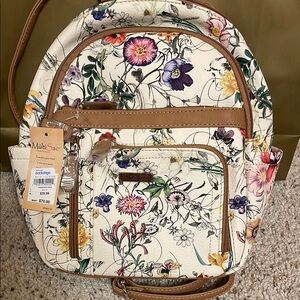 Floral Women's Backpack by - Cream and Brown